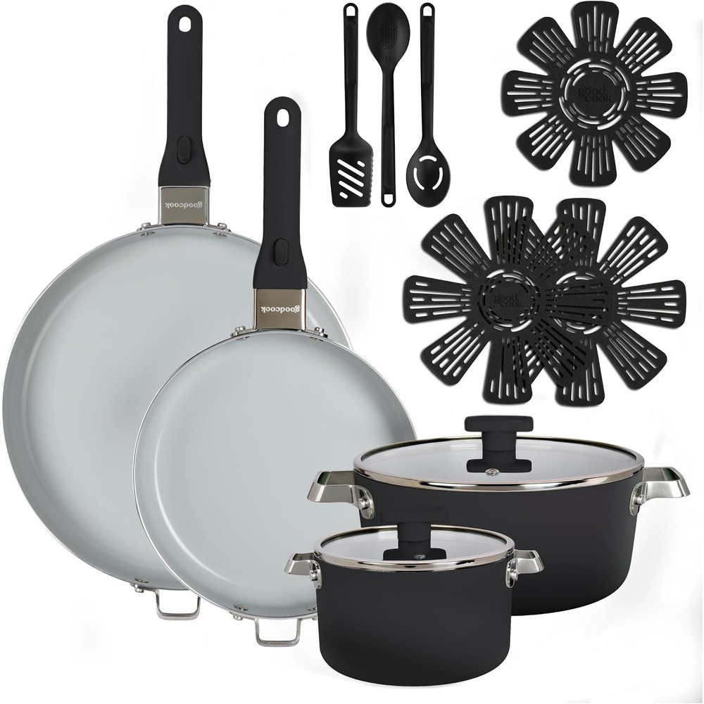 image:imageGoodCook 14Piece Ceramic Cookware Set with Removable Handles BlackBlack