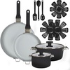 GoodCook 14-Piece Ceramic Cookware Set with Removable Handles, Black(Black)