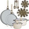 GoodCook 14-Piece Ceramic Cookware Set with Removable Handles, Black(Cream)