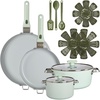 GoodCook 14-Piece Ceramic Cookware Set with Removable Handles, Black(Green)