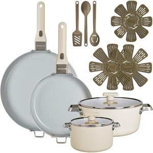 GoodCook 14-Piece Ceramic Cookware Set with Removable Handles, Black(Cream)