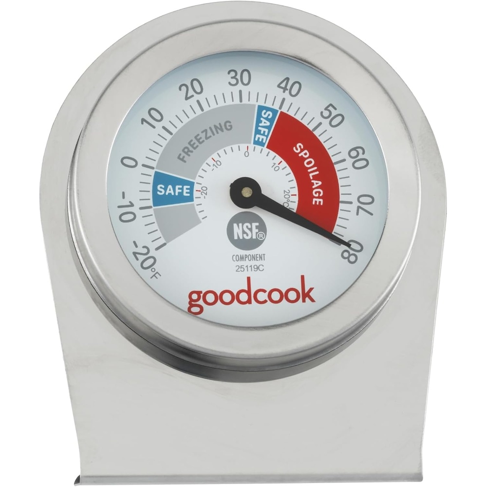 image:imageGoodCook Classic Analog Thermometer for Refrigerator or Freezer Use Stands or Hangs Includes Fahrenheit amp Celsius Measurements NSF Certified SilverFridge Thermometer