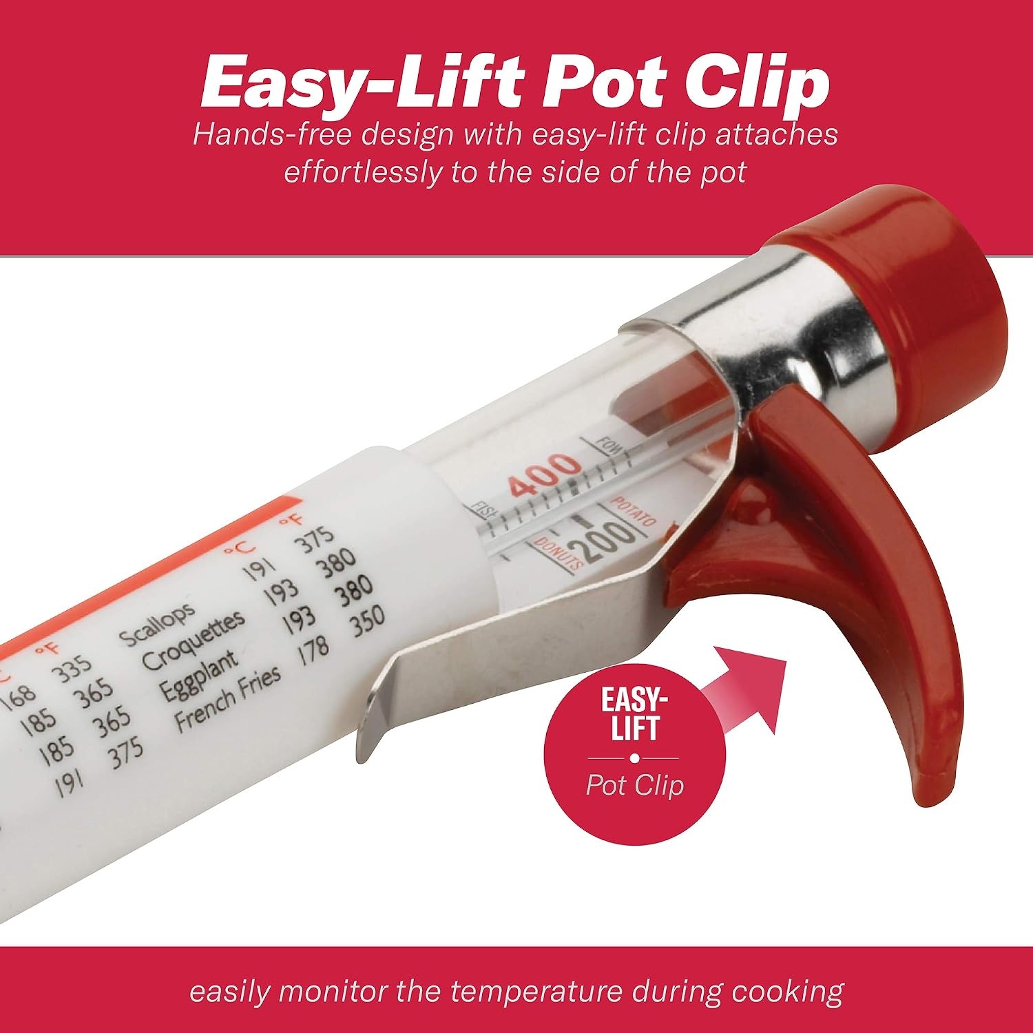 image:imageGoodCook Everyday Candy amp Deep Fry Thermometer Glass Tube Construction with BuiltIn Pan Clip Includes Fahrenheit amp Celsius Measurements amp Protective Storage Sleeve Red1 Count Pack of 2