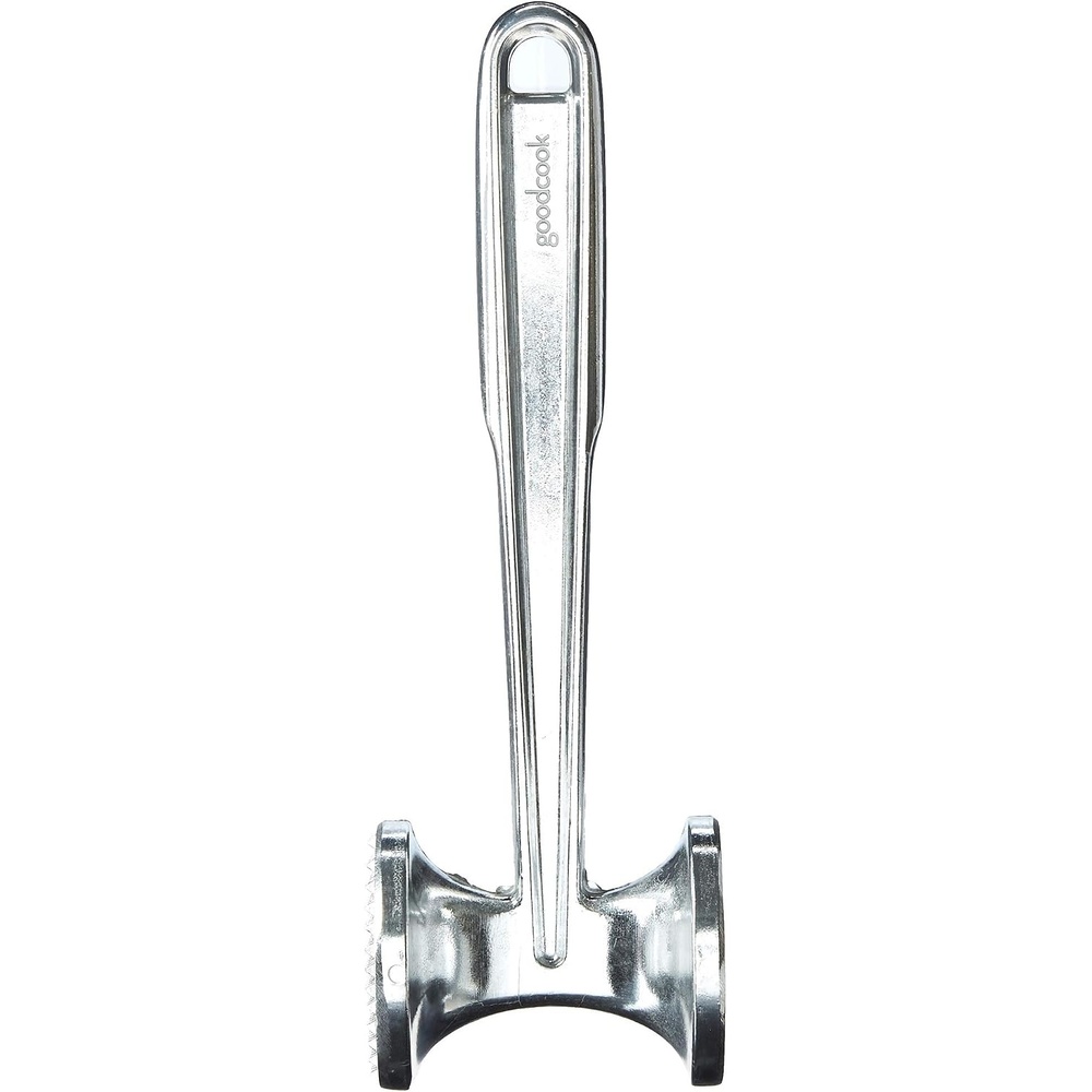 image:imageGoodCook 2 Sided Meat Tenderizer Flat and Spiked Strong Sturdy Cast Aluminum Design Silver