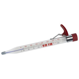 GoodCook Everyday Candy & Deep Fry Thermometer Glass Tube Construction with Built-In Pan Clip Includes Fahrenheit & Celsius Measurements & Protective Storage Sleeve, Red(1 Count (Pack of 1))